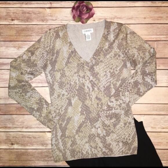 Carmen Marc Valvo Metallic Animal Print Sweater Small EUC - Picture 2 of 9